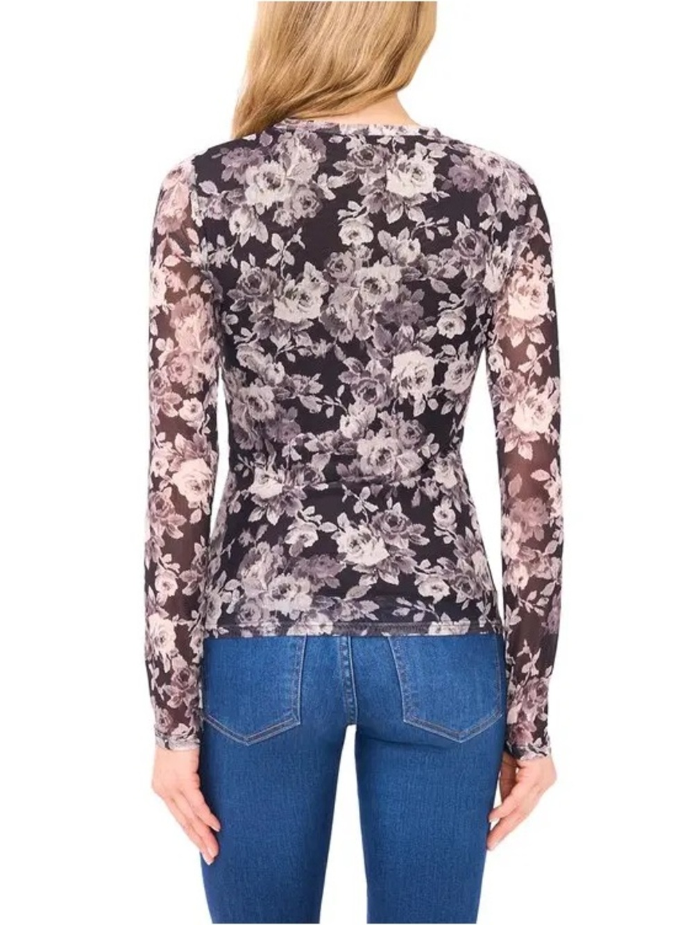 Ted Baker London Rich Black Sheer Floral Velvet Snowfall Long-Sleeve Mesh Top - Picture 2 of 10